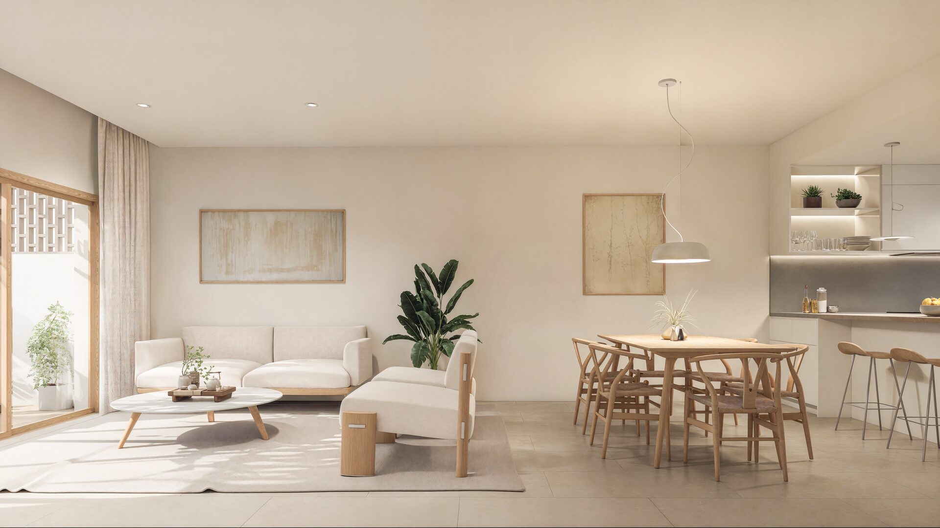 A single open space filled with light from morning till night.